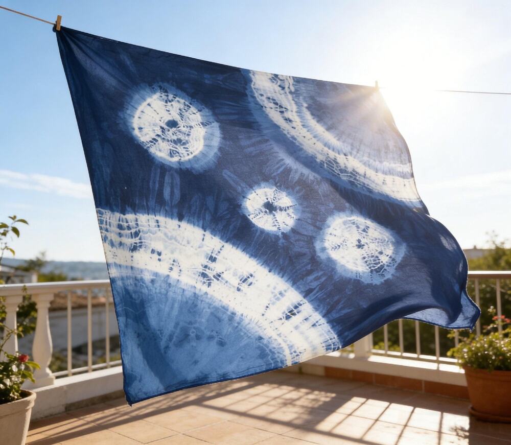 Silk Cotton Blend Scarf | Hand-Dyed Indigo Shibori Scarf | Lightweight Square